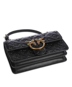 Love One Mini Schultertasche geprägtes Leder schwarz