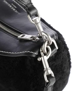 Melli Shearling S Beuteltasche fein genarbtes Leder, Kunstfell schwarz