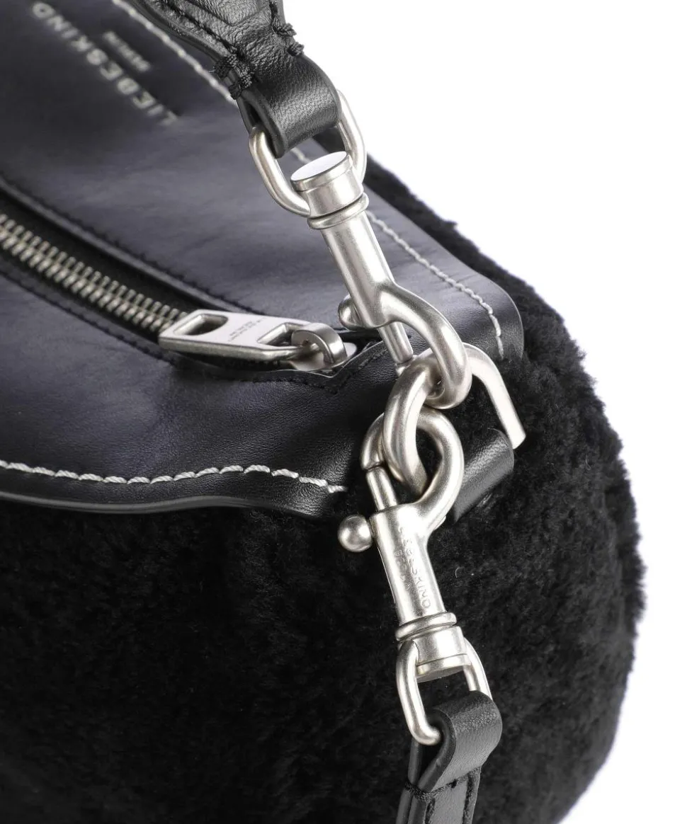 Melli Shearling S Beuteltasche fein genarbtes Leder, Kunstfell schwarz