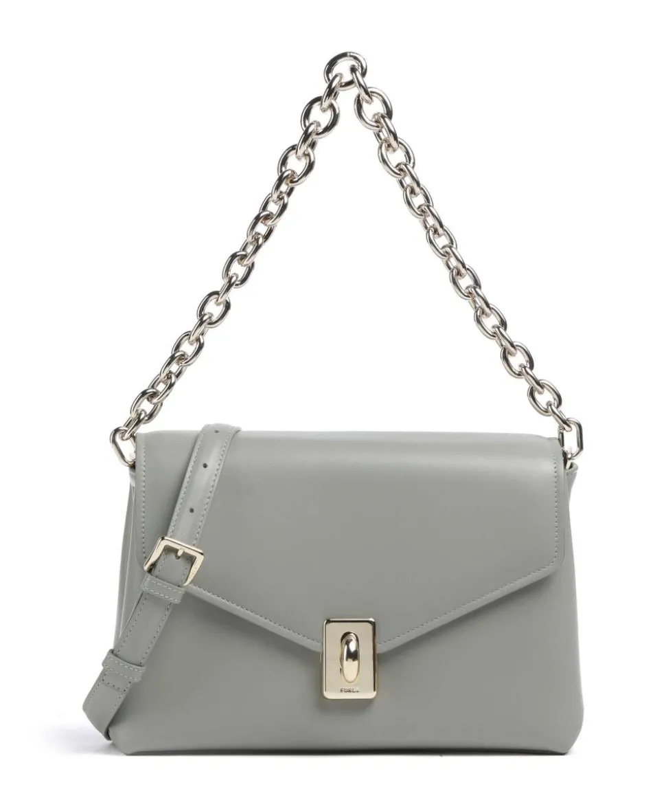 Meridiana M Schultertasche fein genarbtes Kalbsleder graugrün