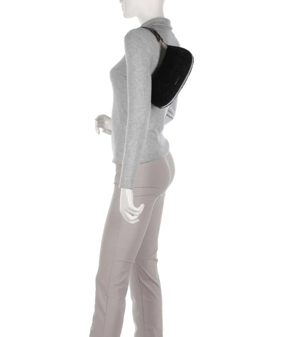 Merveille Astrakan Schultertasche genarbtes Rindsleder, Kunstfell schwarz