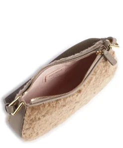 Merveille Astrakan Schultertasche genarbtes Rindsleder, Kunstfell taupe