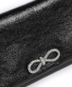 Mimosa Strass Clutch genarbtes Leder schwarz