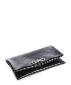Mimosa Strass Clutch genarbtes Leder schwarz