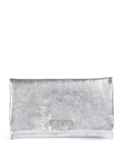 Mimosa Strass Clutch genarbtes Leder silber