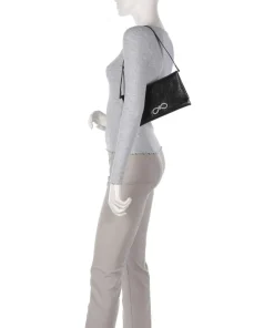 Mimosa Strass Schultertasche genarbtes Leder schwarz