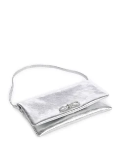 Mimosa Strass Schultertasche genarbtes Leder silber