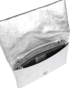 Mimosa Strass Schultertasche genarbtes Leder silber