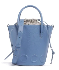 Myrtha Maxi Logo Bucket bag genarbtes Rindsleder blau