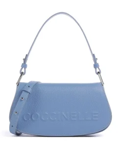 Myrtha Maxi Logo Schultertasche genarbtes Leder blau