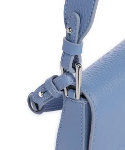 Myrtha Maxi Logo Schultertasche genarbtes Leder blau