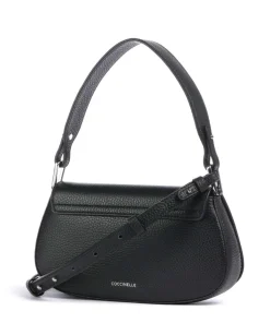 Myrtha Maxi Logo Schultertasche genarbtes Leder schwarz