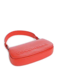 Myrtha Maxi Logo Schultertasche genarbtes Leder orange