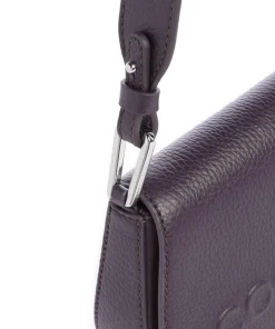 Myrtha Maxi Logo Schultertasche genarbtes Leder pflaume