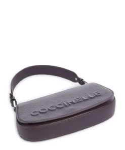 Myrtha Maxi Logo Schultertasche genarbtes Leder pflaume