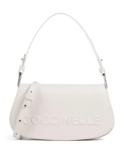 Myrtha Maxi Logo Schultertasche genarbtes Leder weiß