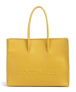 Myrtha Maxi Logo Shopper genarbtes Leder senfgelb