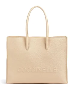 Myrtha Maxi Logo Shopper genarbtes Leder natur