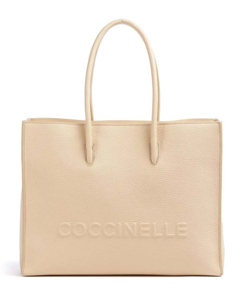 Myrtha Maxi Logo Shopper genarbtes Leder natur