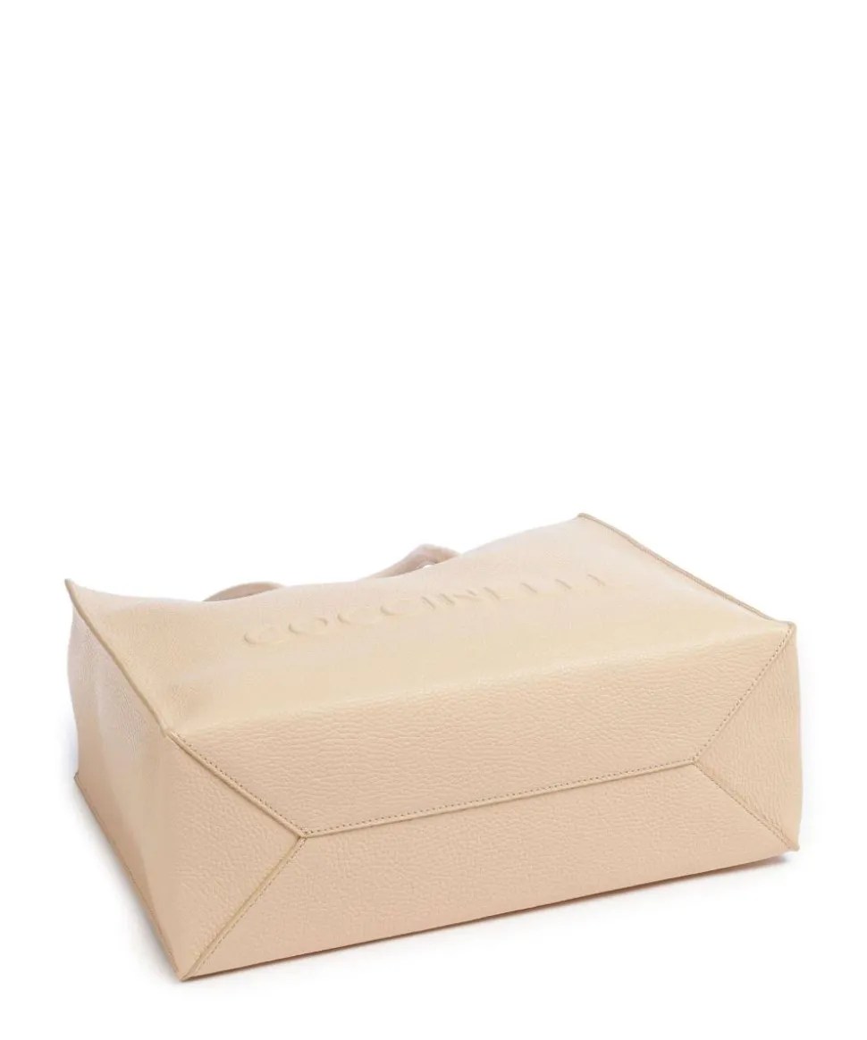 Myrtha Maxi Logo Shopper genarbtes Leder natur