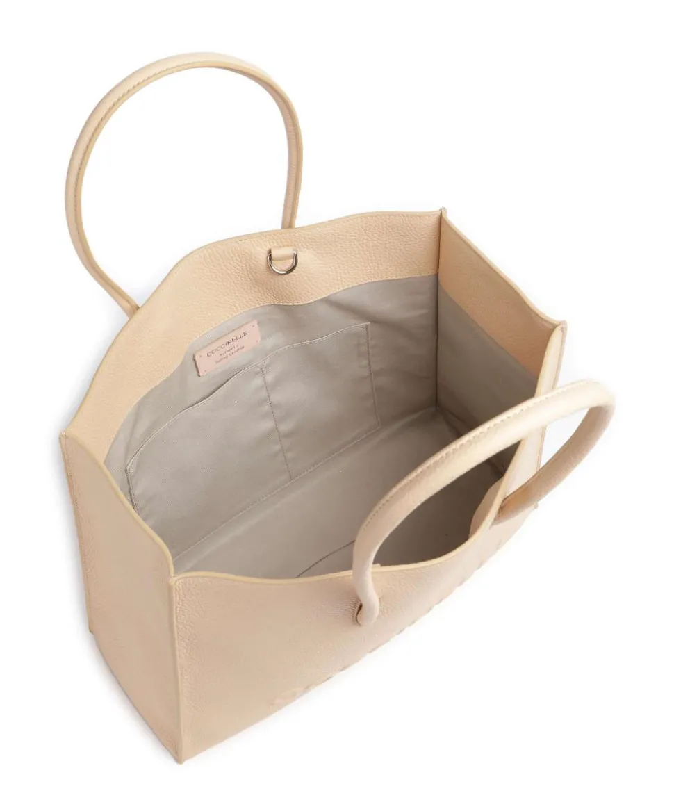 Myrtha Maxi Logo Shopper genarbtes Leder natur