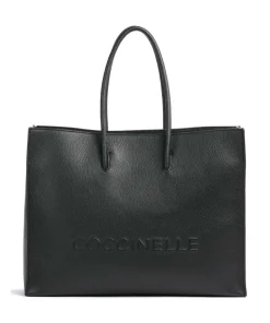 Myrtha Maxi Logo Shopper genarbtes Rindsleder schwarz