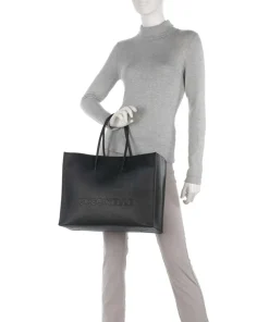 Myrtha Maxi Logo Shopper genarbtes Rindsleder schwarz