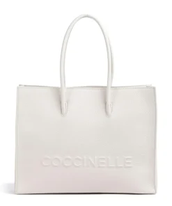 Myrtha Maxi Logo Shopper genarbtes Leder weiß