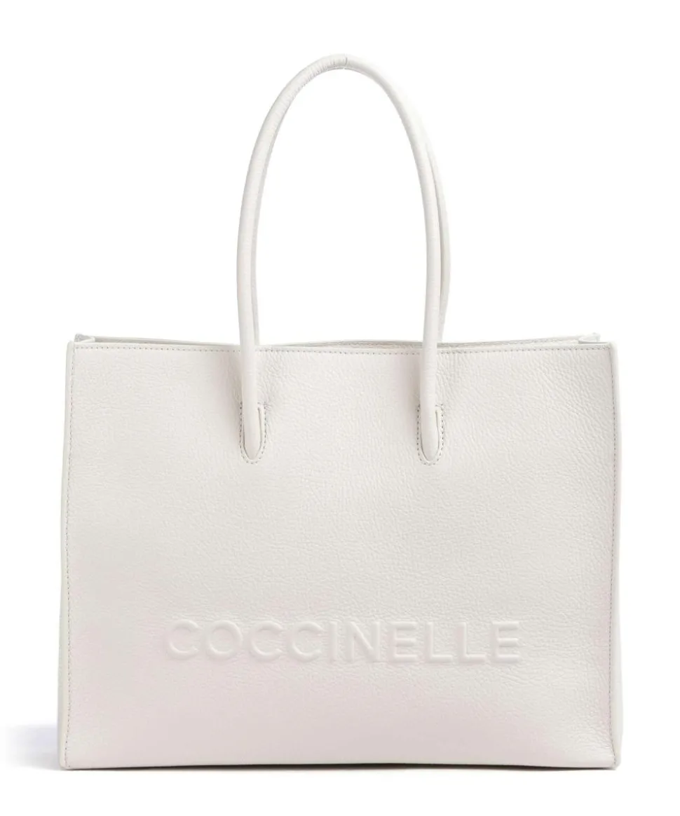 Myrtha Maxi Logo Shopper genarbtes Leder weiß