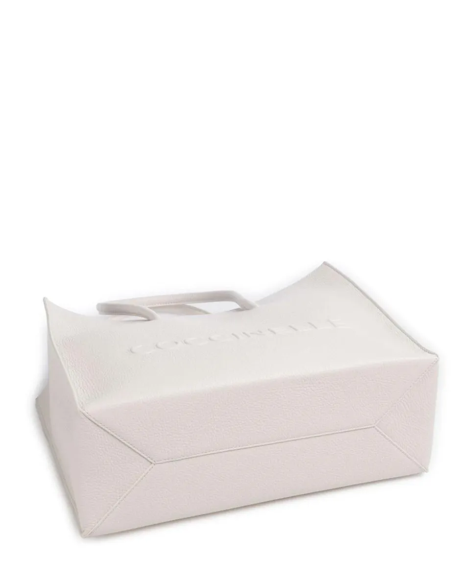 Myrtha Maxi Logo Shopper genarbtes Leder weiß