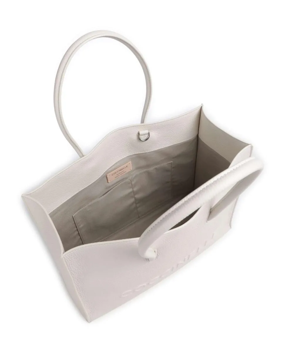 Myrtha Maxi Logo Shopper genarbtes Leder weiß