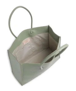 Myrtha Maxi Logo Shopper genarbtes Leder graugrün