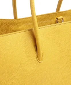 Myrtha Maxi Logo Shopper genarbtes Rindsleder gelb