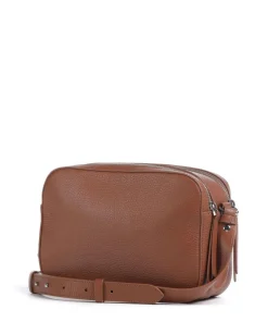 Myrtha Maxi Logo Umhängetasche genarbtes Rindsleder braun