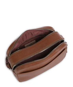 Myrtha Maxi Logo Umhängetasche genarbtes Rindsleder braun