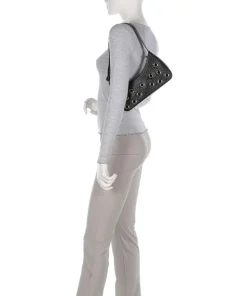 New Zealand Apollo 2 Eyelet Schultertasche geprägtes Leder schwarz