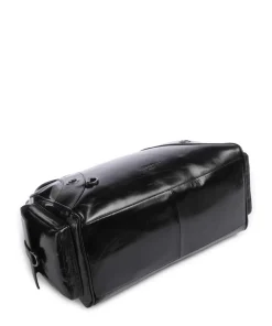 Nika Lack Distressed L Schultertasche fein genarbtes Rindsleder schwarz