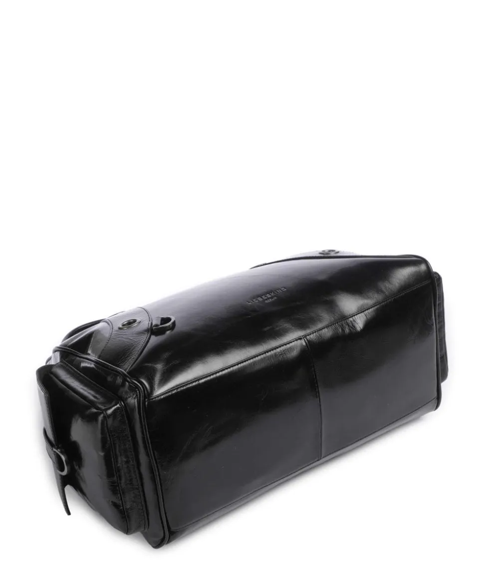 Nika Lack Distressed L Schultertasche fein genarbtes Rindsleder schwarz