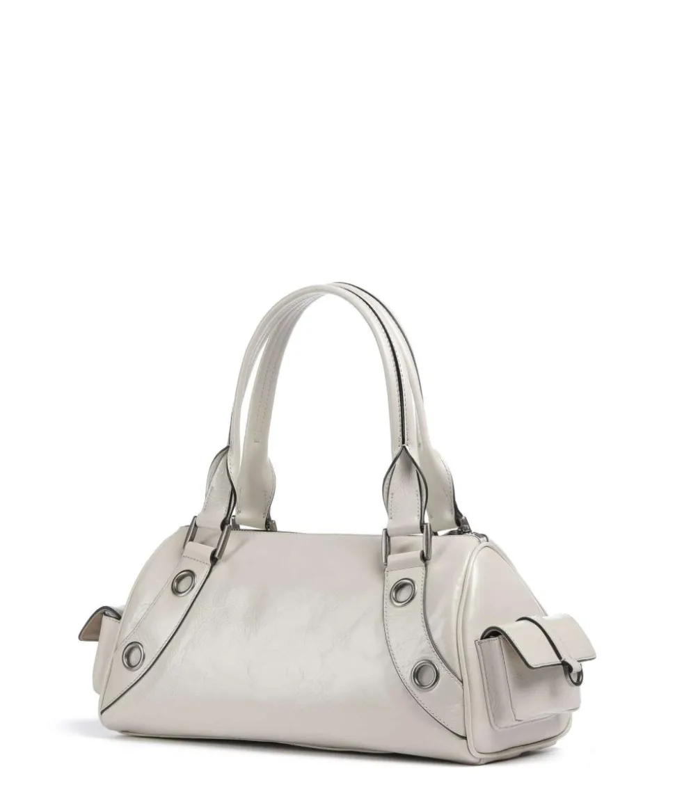 Nika Lack Distressed M Schultertasche Rindsleder elfenbein