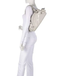 Nika Lack Distressed M Schultertasche Rindsleder elfenbein