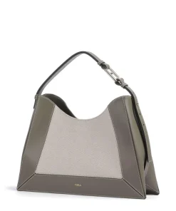 Nuvola L Beuteltasche Canvas, fein genarbtes Leder beige/grau