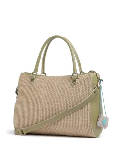 Oceania Karima Handtasche Polyamide, genarbtes Kalbsleder beige/grün