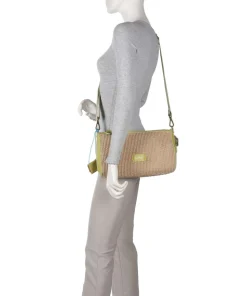 Oceania Pepita Schultertasche Bast, genarbtes Kalbsleder beige/grün
