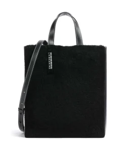 Paper Bag Shearling M Handtasche fein genarbtes Leder, Kunstfell schwarz