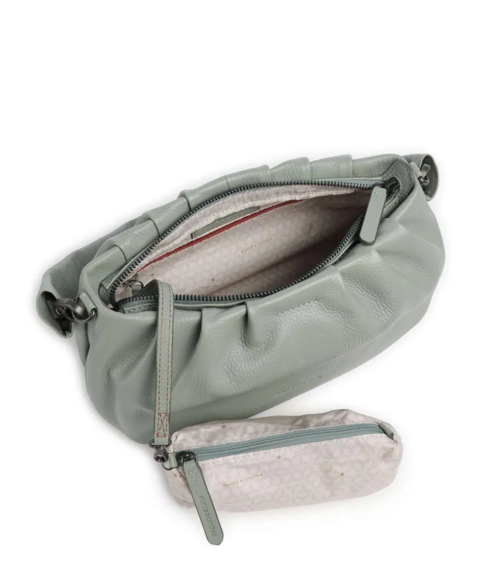 Philocalists Pearl Schultertasche genarbtes Leder grünblau