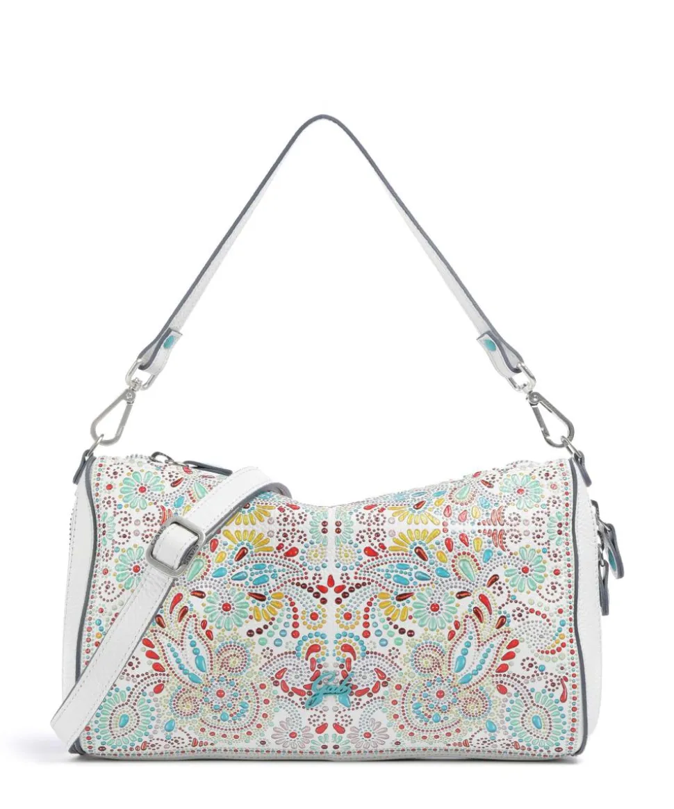 Phoenix Maioliche Pepita Schultertasche genarbtes Kalbsleder weiß