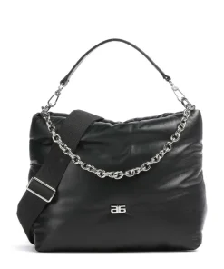 Piuma_Lucido Puffer Beuteltasche fein genarbtes Leder schwarz