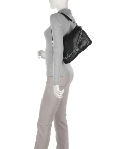 Piuma_Lucido Puffer Schultertasche fein genarbtes Rindsleder schwarz