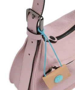 Porto Rico Gala Schultertasche genarbtes Kalbsleder grau/rosa