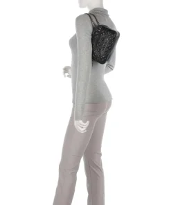 Quilted Schultertasche Lederimitat schwarz